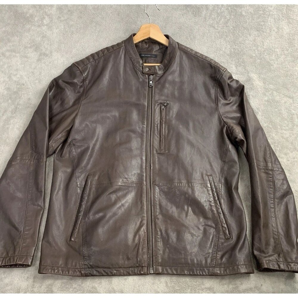 John Varvatos Brown Leather Bomber Jacket